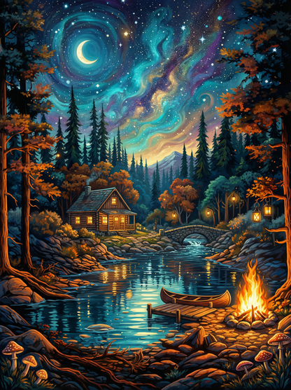 Moonlit Forest Cabin (120 Colours)