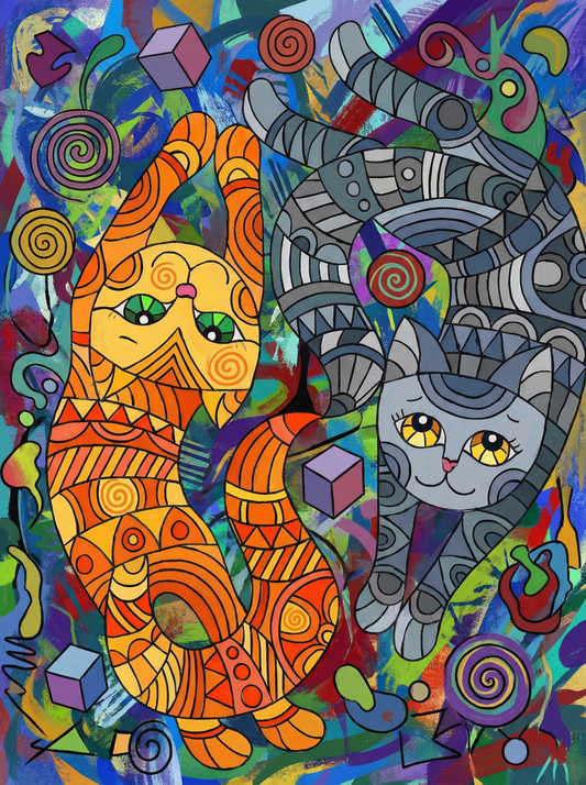Whimsical Twin Cats (80 Colours)
