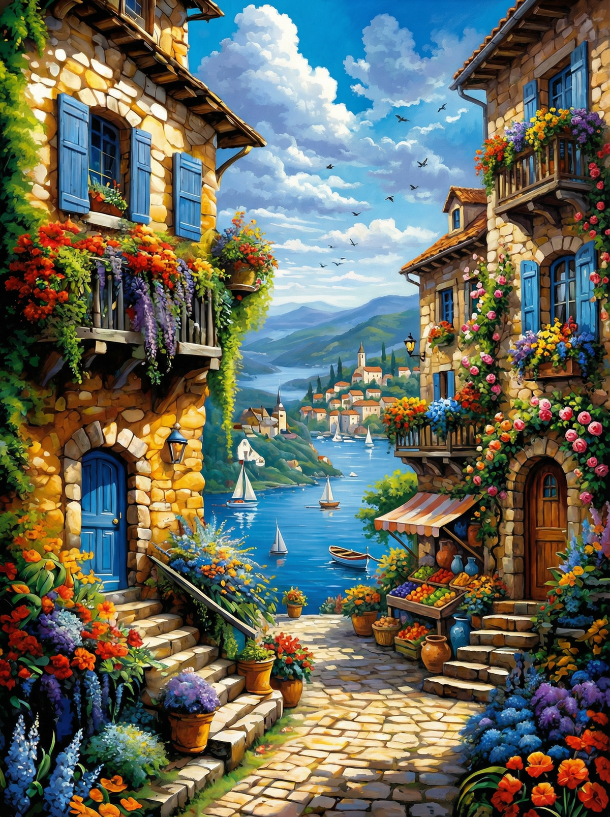 Mediterranean Village View (120 Colours)