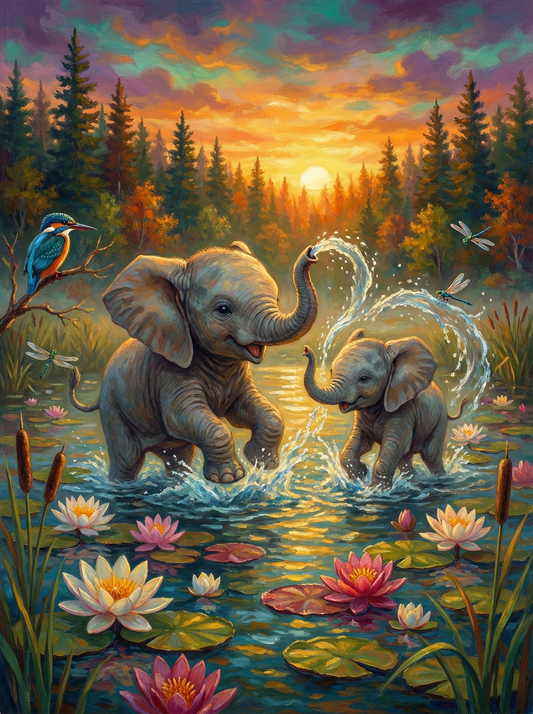 Sunset Pond Baby Elephants (80 Colours)