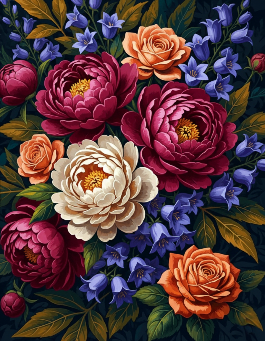 Midnight Peony Bouquet (120 Colours)
