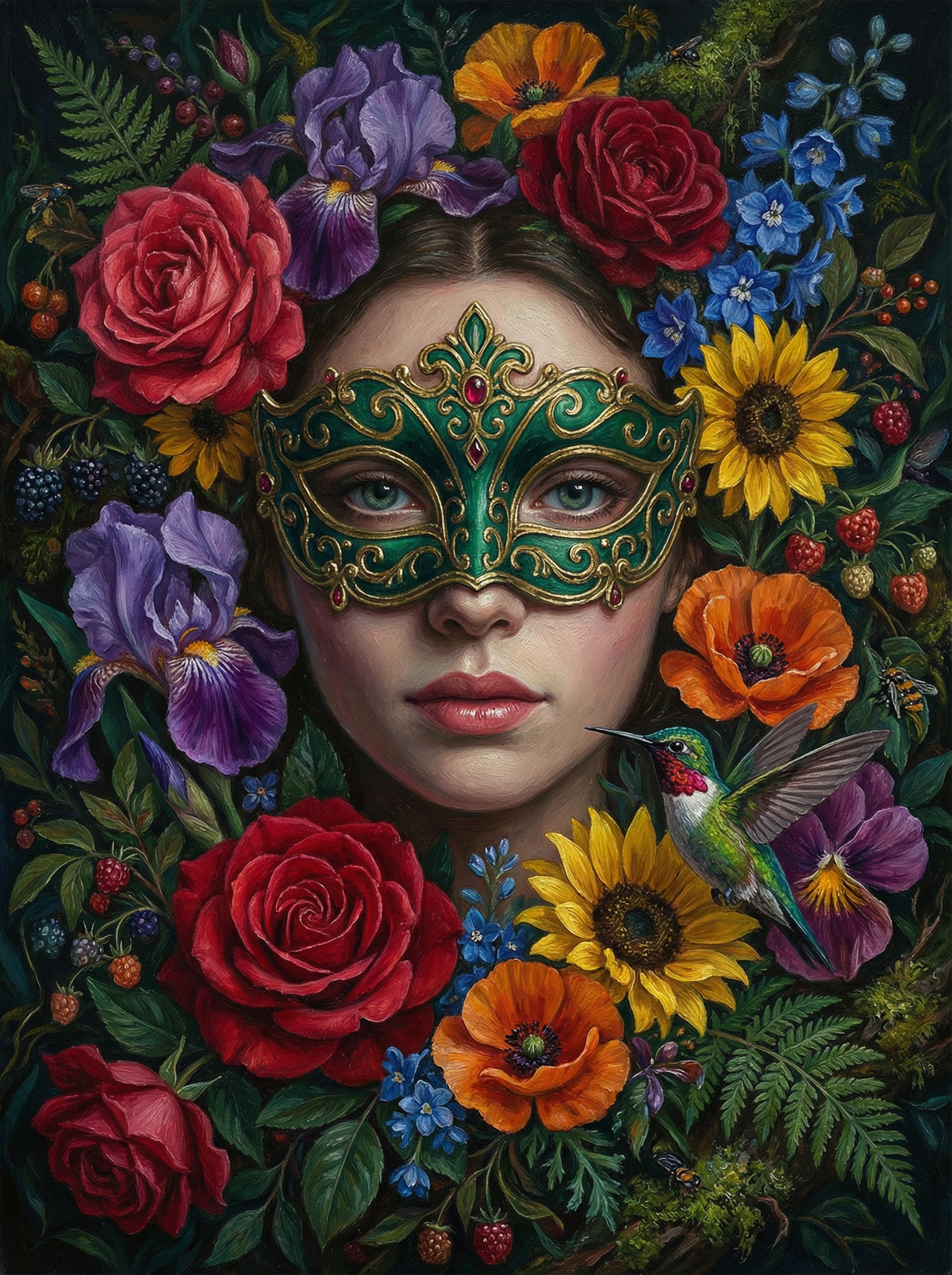 Floral Masked Woman Hummingbird (80 Colours)