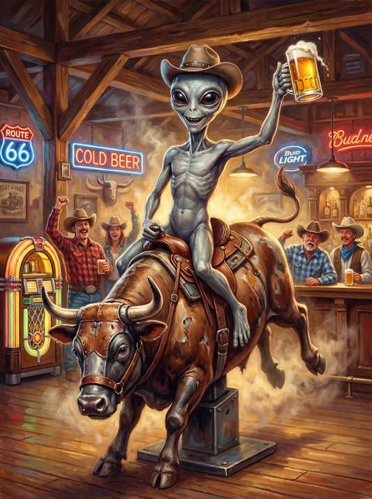 Alien Riding Mechanical Bull (80 Colours)