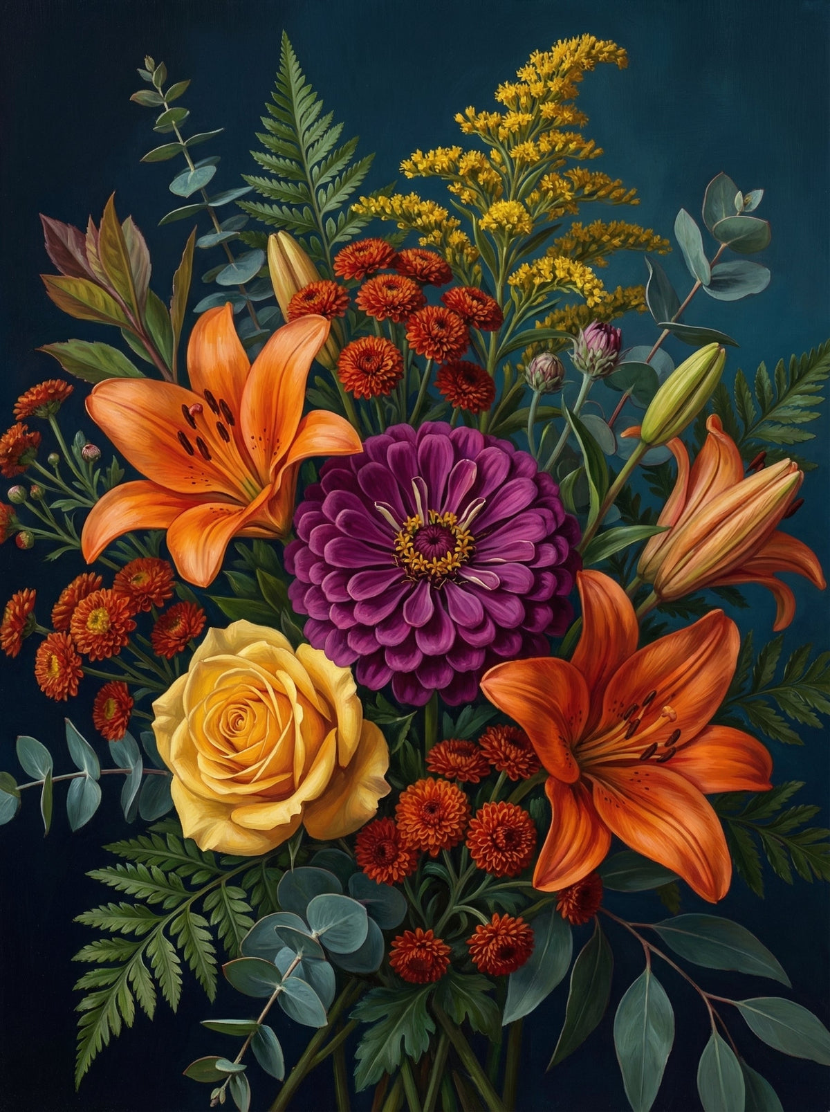 Autumn Floral Teal Background (120 Colours)