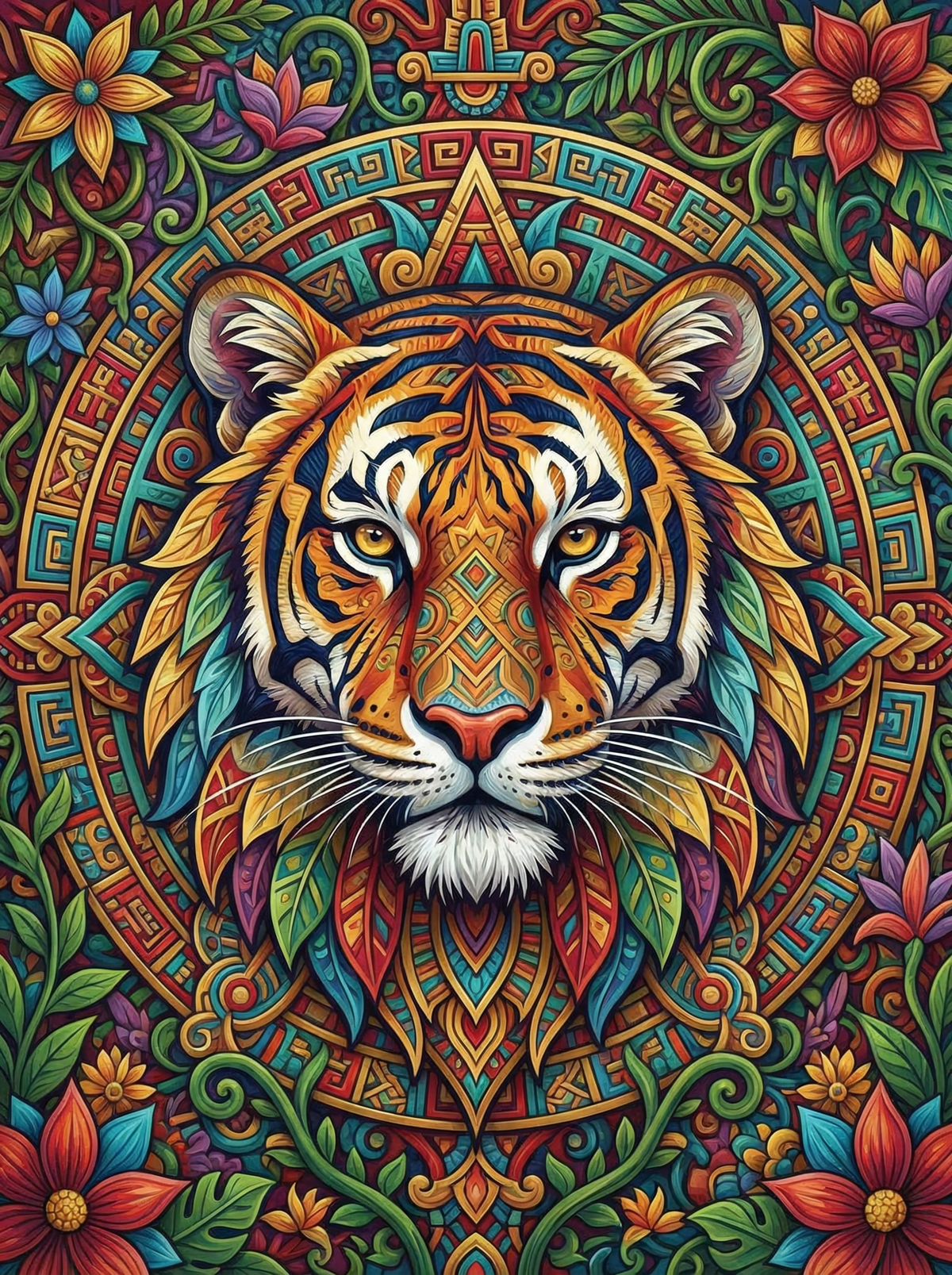 Aztec Tiger Mandala (120 Colours)