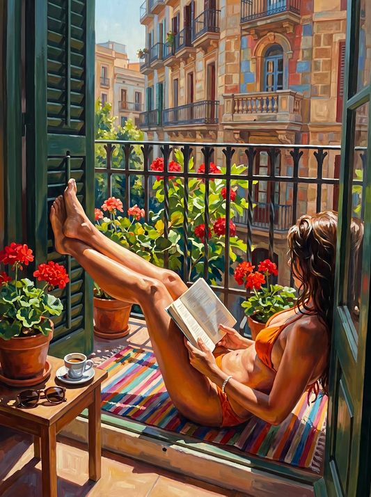 Balcony Reading Woman (80 Colours)