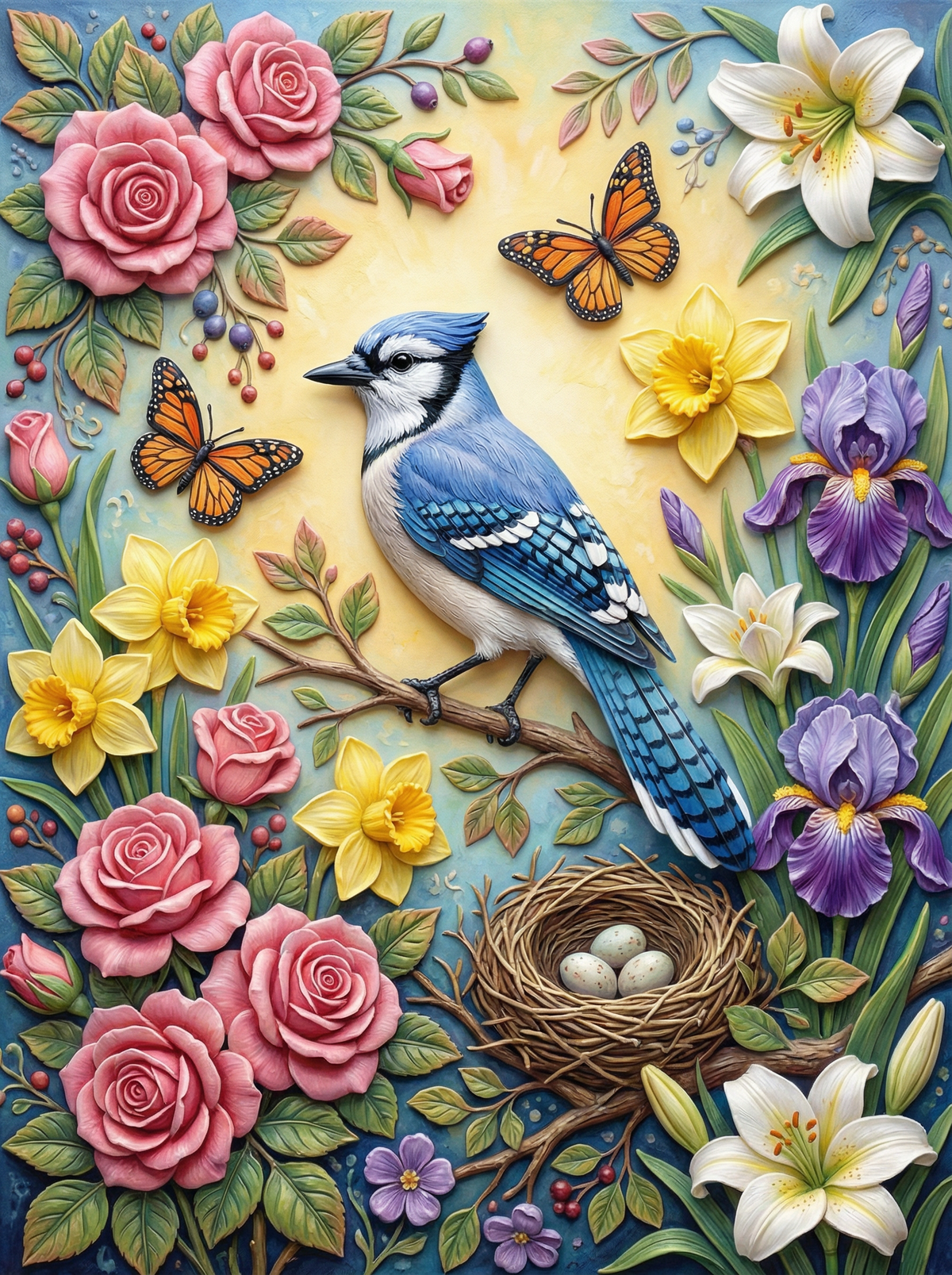 Blue Jay Floral Nest (120 Colours)