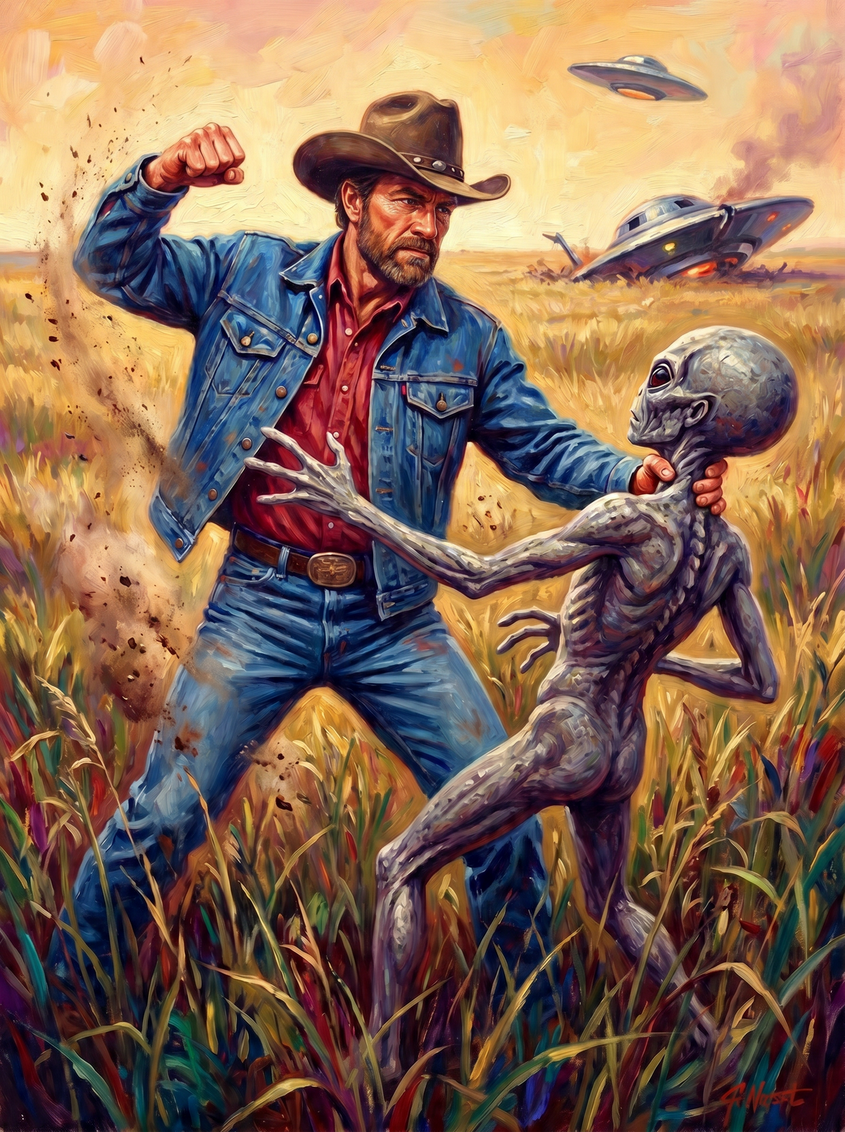 Cowboy Punching Alien (80 Colours)
