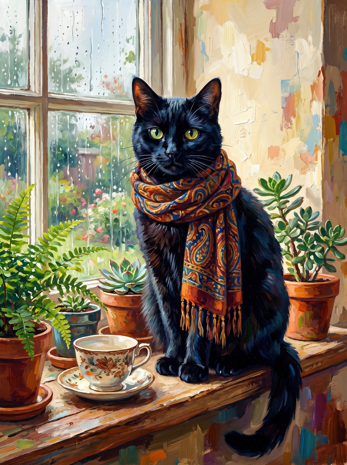 Cozy Black Cat Window (120 Colours)