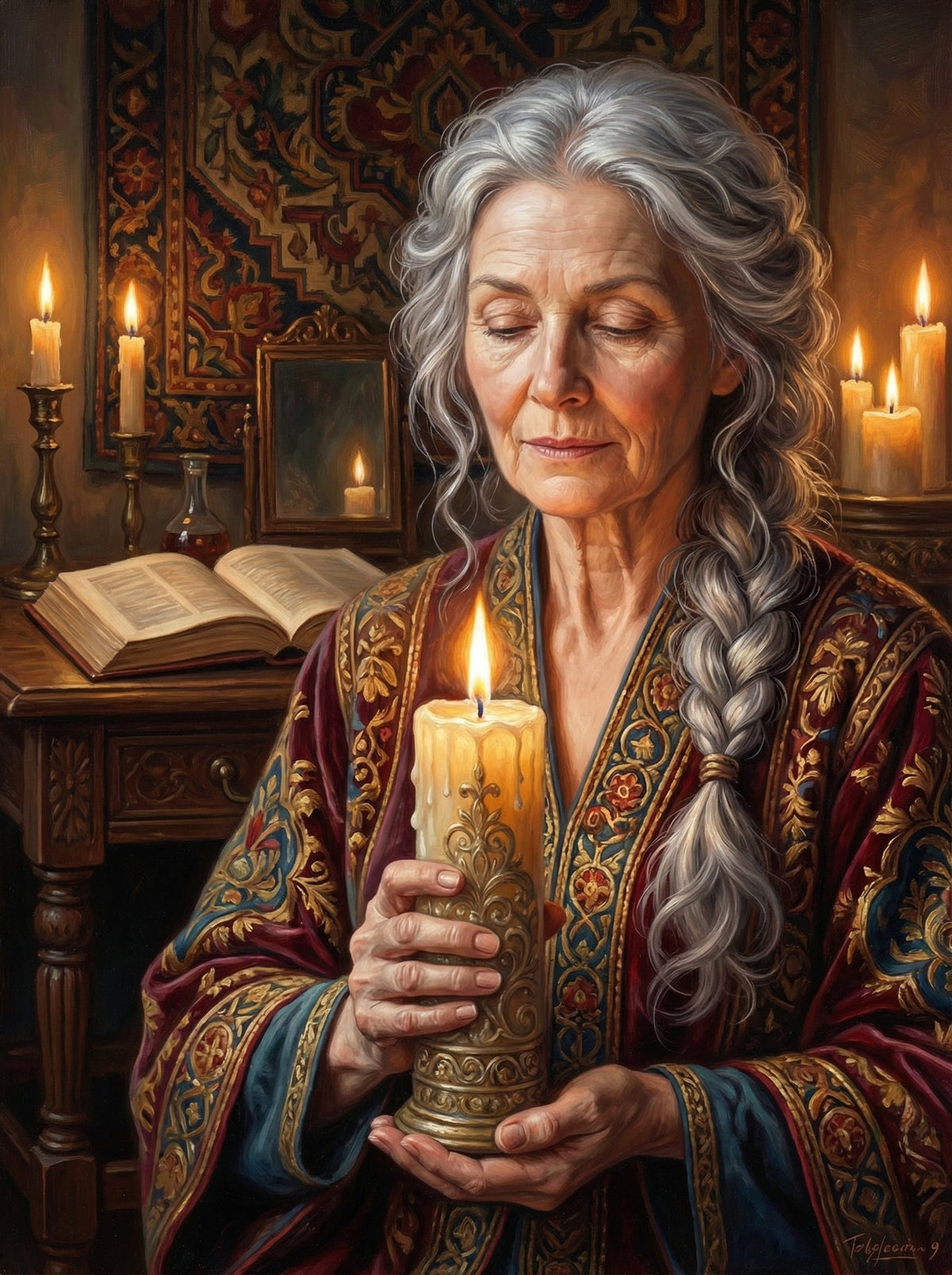 Elderly Woman Ornate Candlelight (120 Colours)