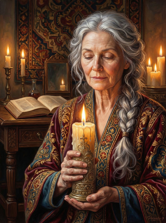 Elderly Woman Ornate Candlelight (80 Colours)