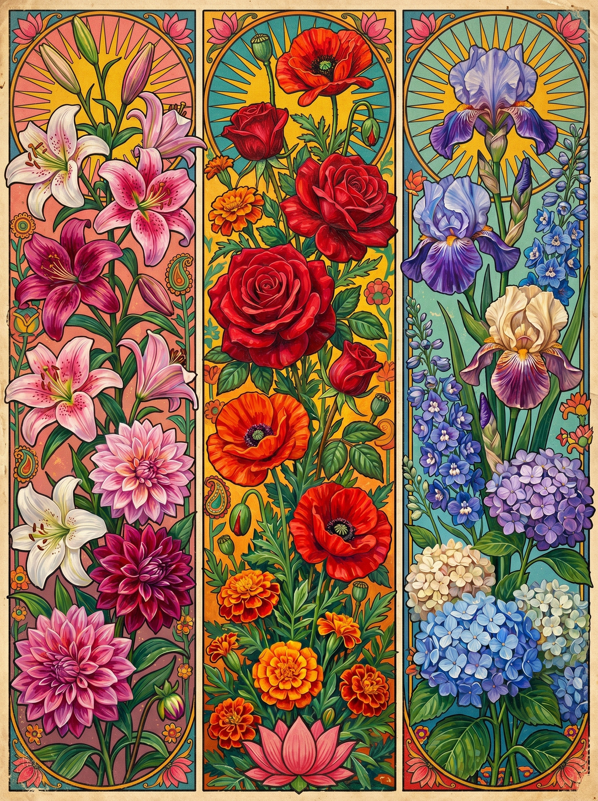 Floral Panel Triptych (120 Colours)