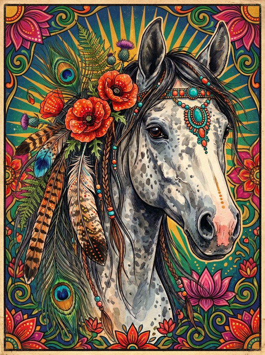 Floral White Horse (80 Colours)