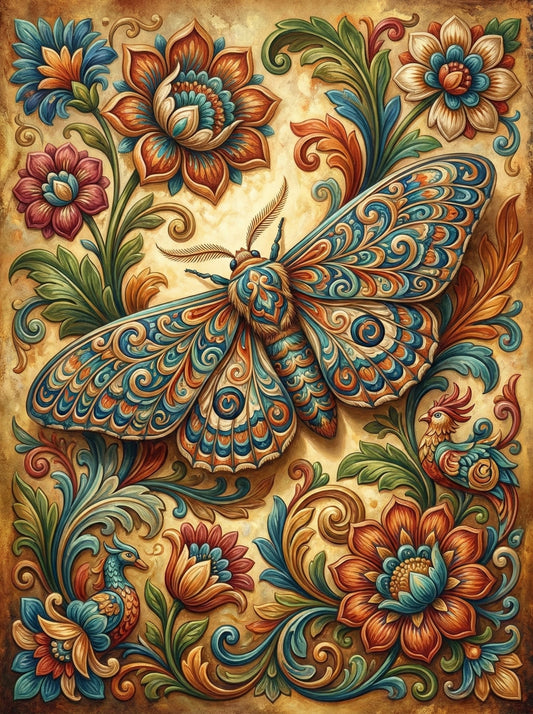 Folk Art Moth Scrollwork (80 Colours)