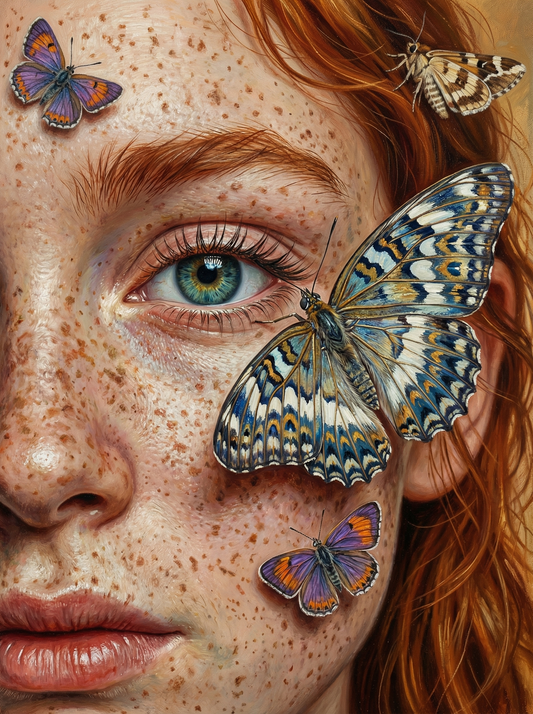 Freckled Girl With Butterflies (80 Colours)