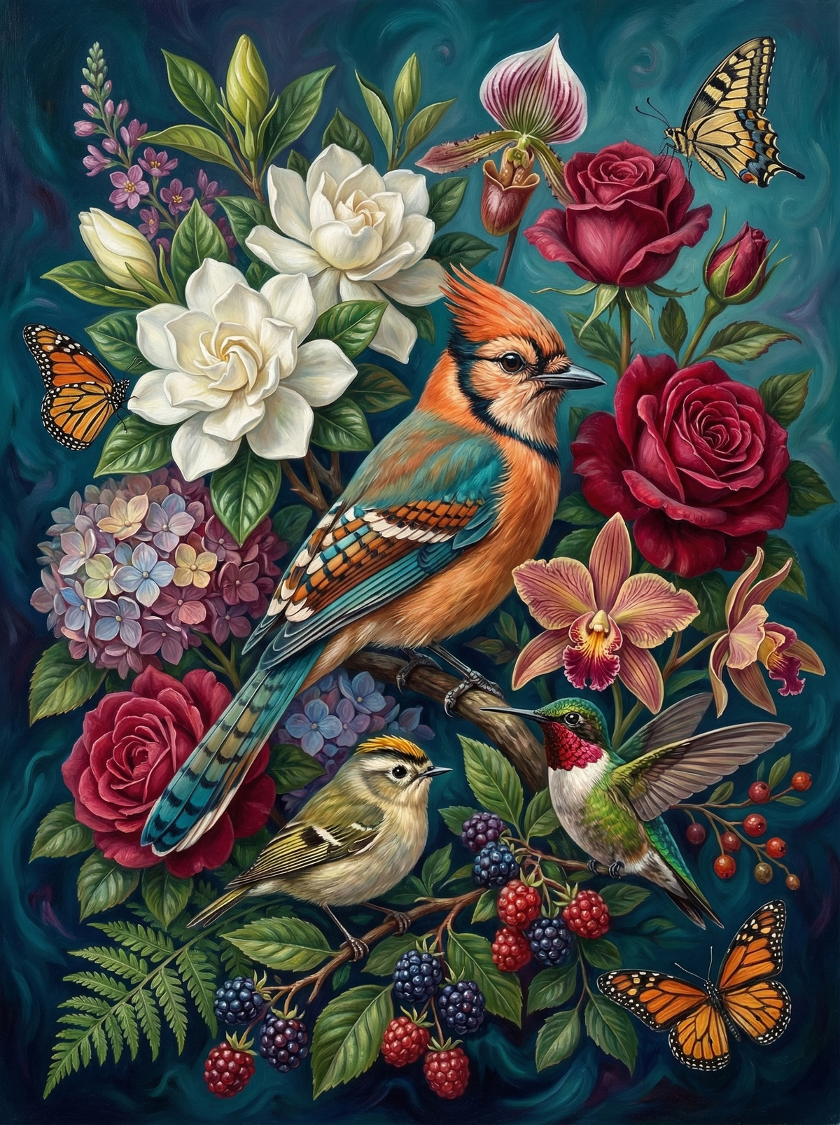 Garden Birds And Poppies (120 Colours)