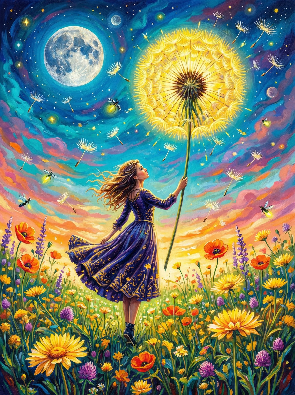 Girl Dandelion Moon Wishes (120 Colours)