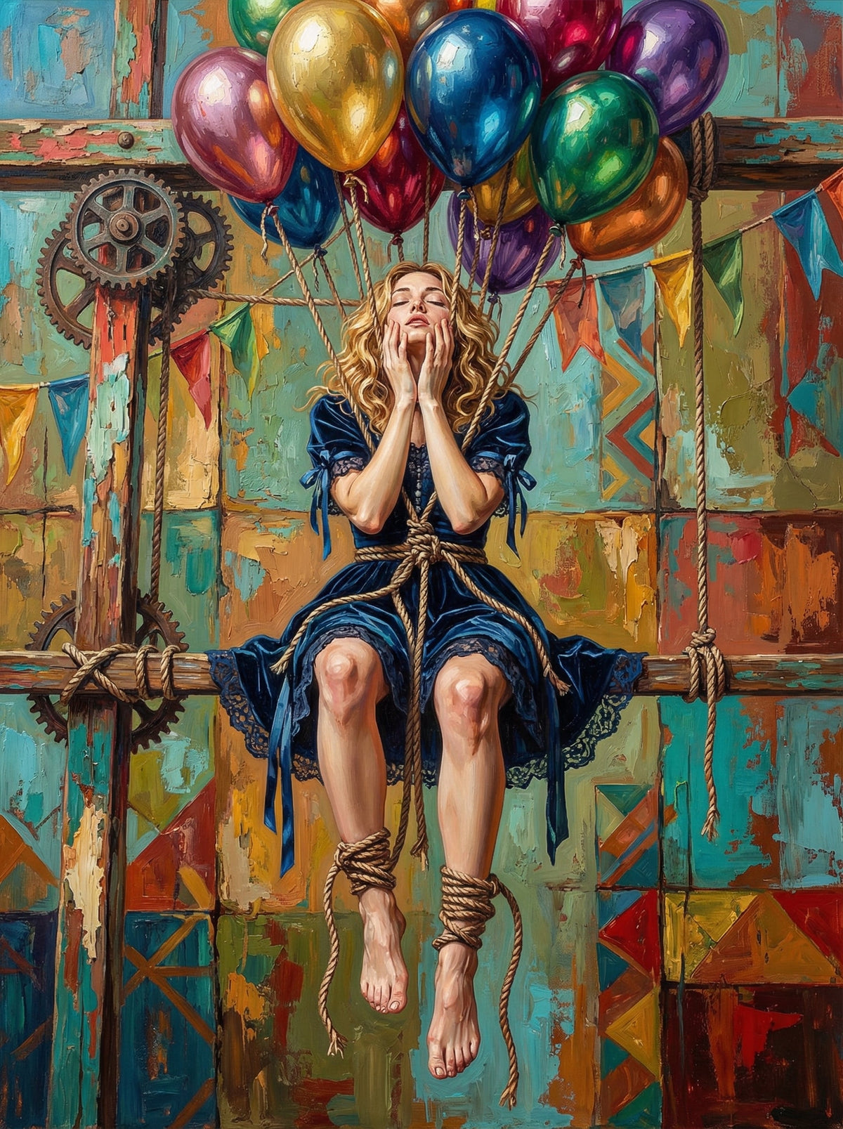 Girl On Rope Swing With Balloons (120 Colours)
