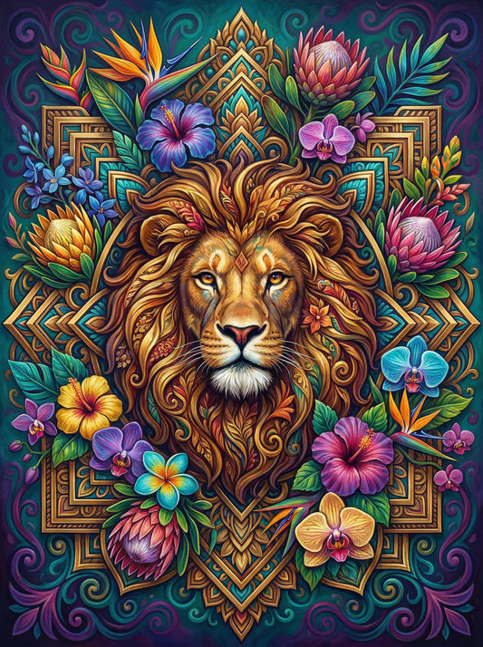 Golden Lion With Flowers (80 Colours)