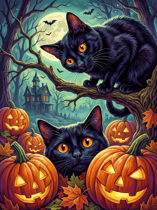 Halloween Black Cats Pumpkins (80 Colours)