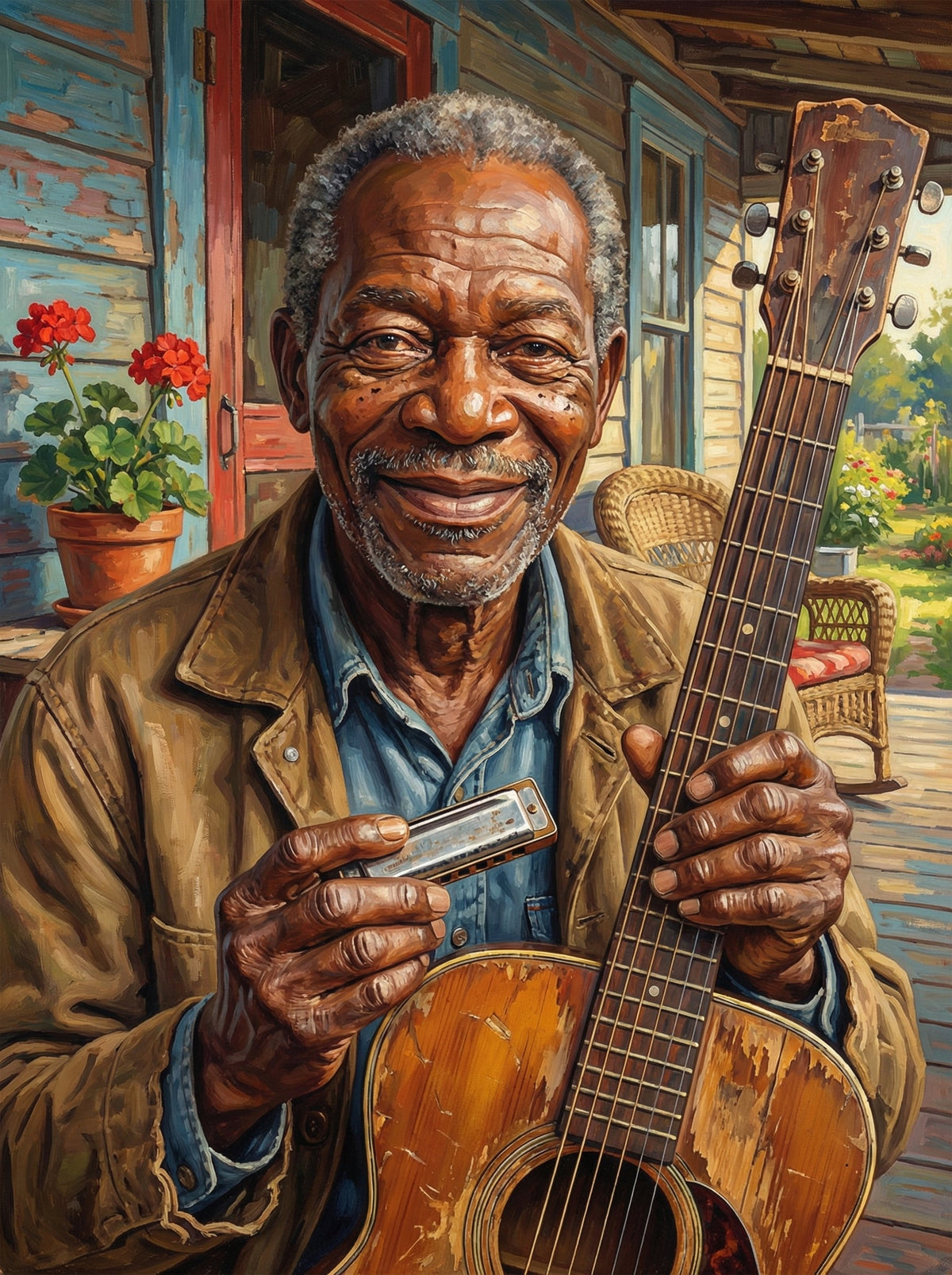 Harmonica Player Smiling (80 Colours)