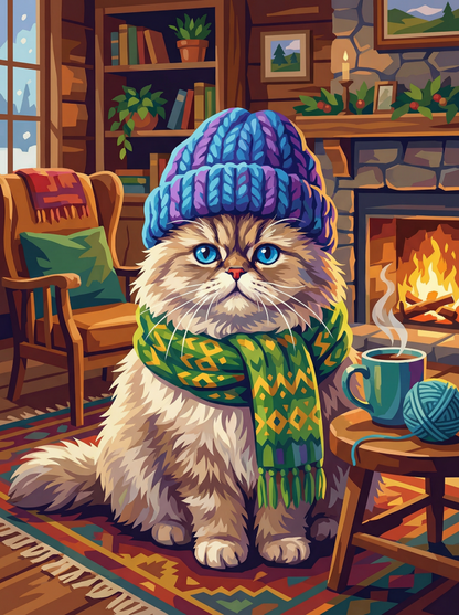 Cozy Winter Cat by the Fire (120 Colours)