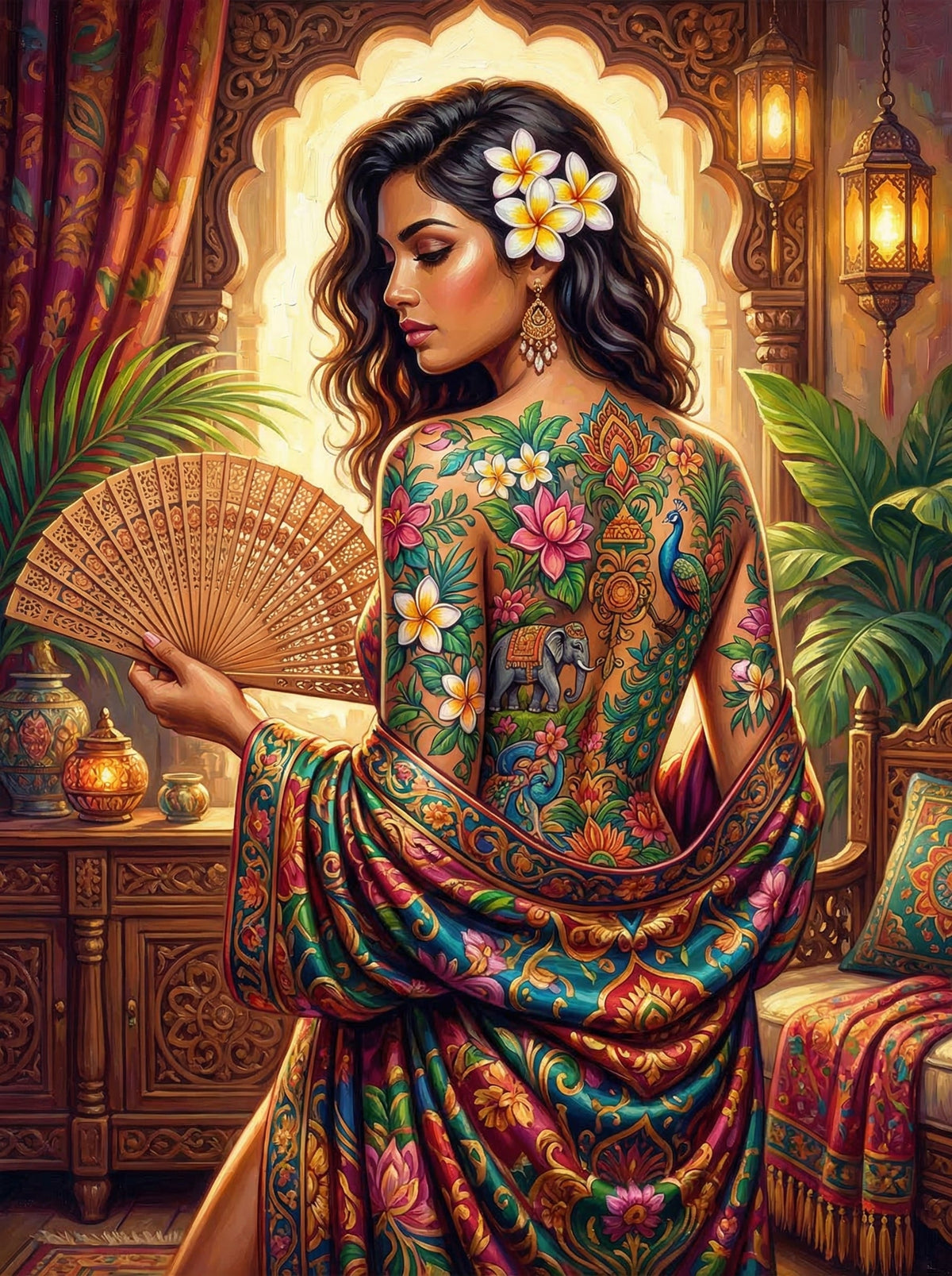 Indian Floral Tattoo Fan (120 Colours)