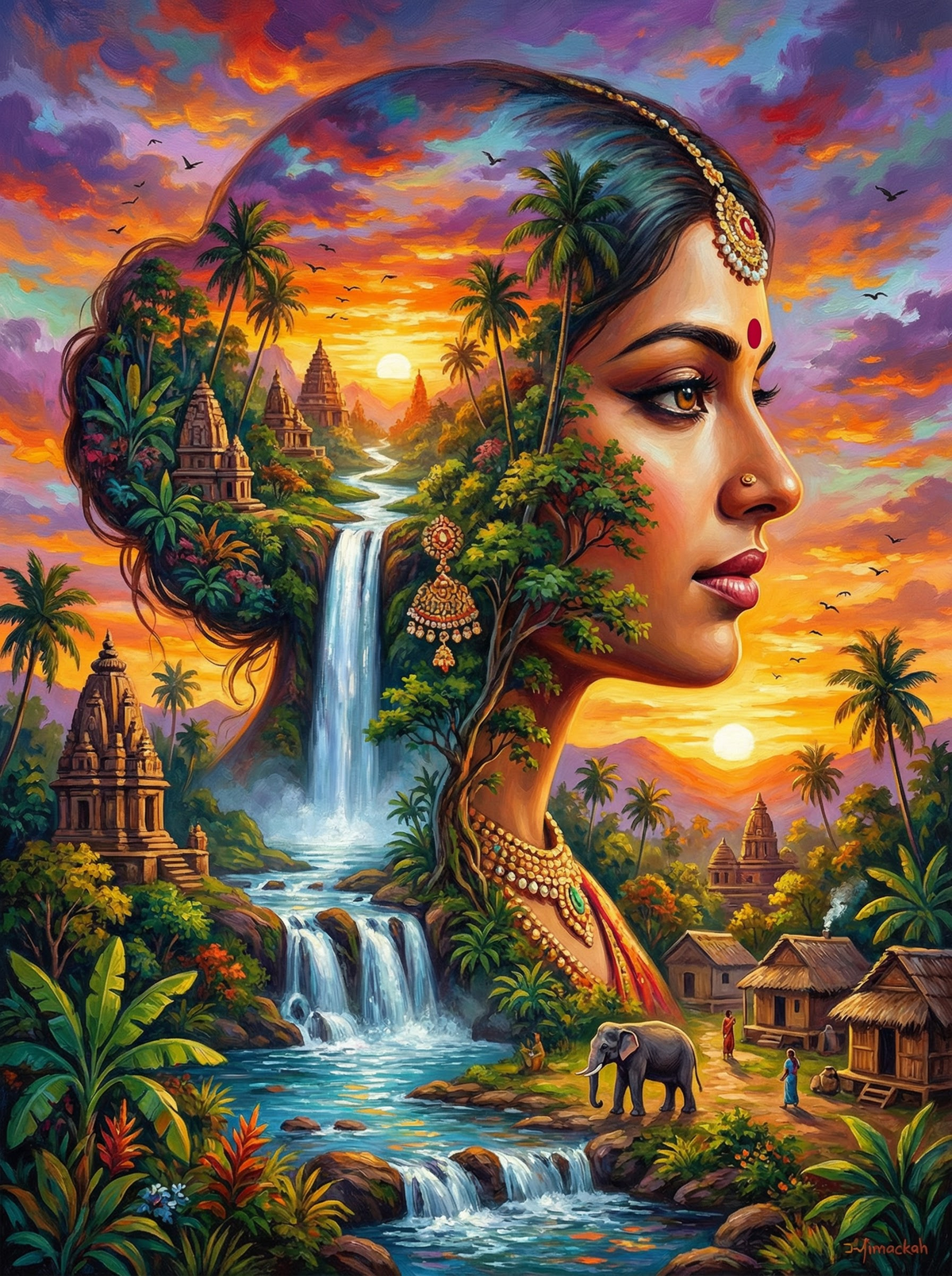 Indian Temple Waterfall Portrait (120 Colours)
