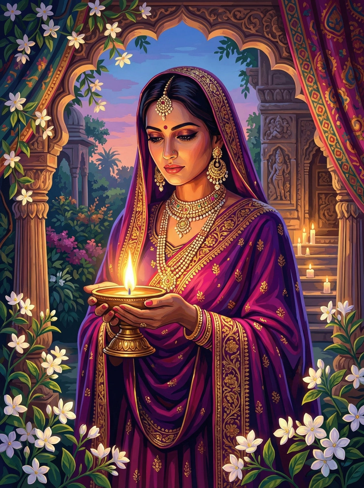 Indian Woman Diwali Lamp Palace (120 Colours)