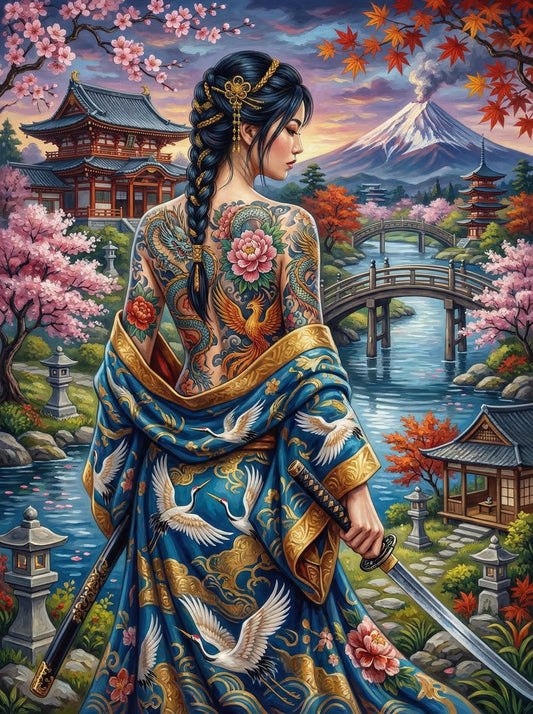 Japanese Tattoo Warrior Woman (80 Colours)