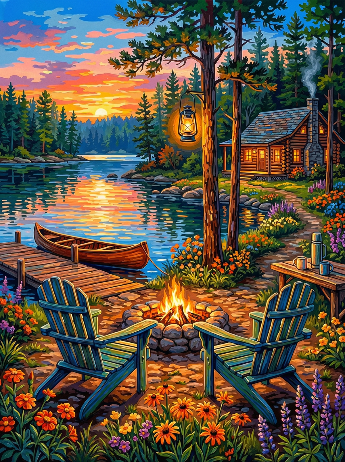 Lakeside Cabin Sunset (120 Colours)