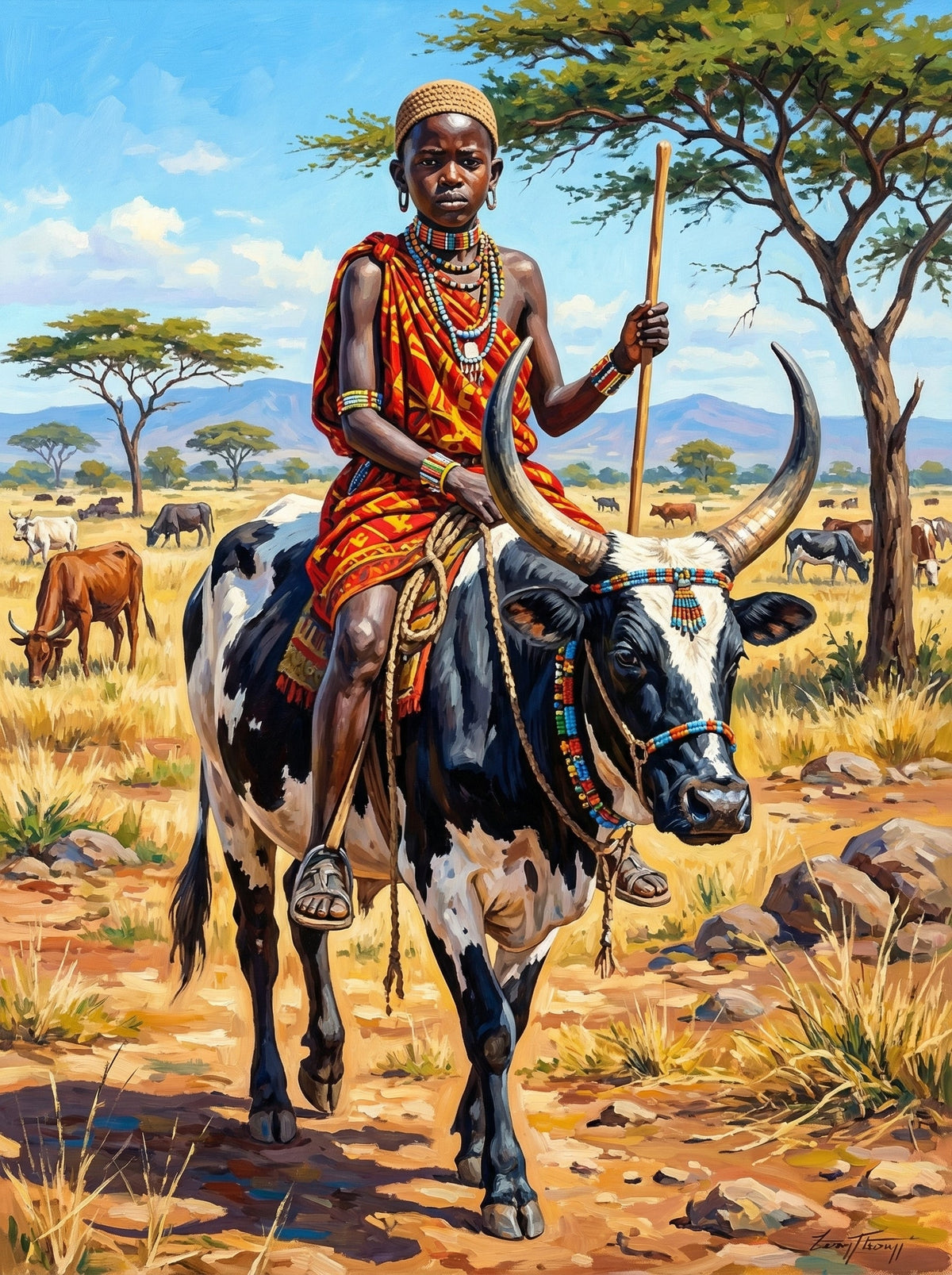 Maasai Warrior On Ox (120 Colours)