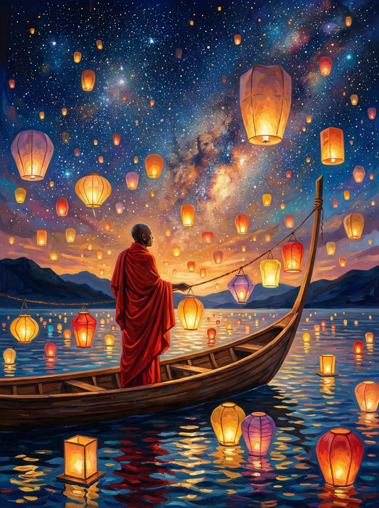 Monk With Floating Lanterns (80 Colours)