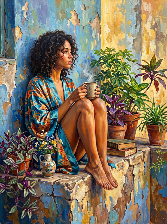Morning Coffee Rustic Balcony (80 Colours)