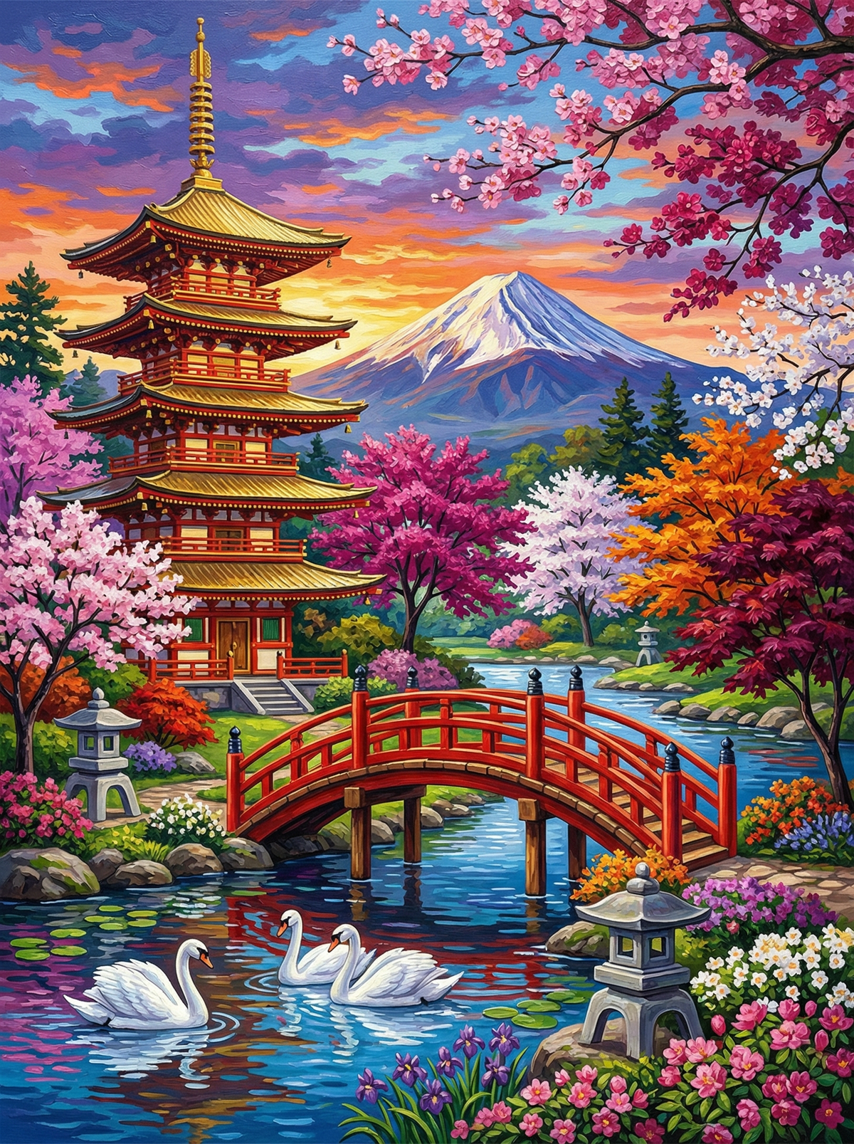 Mount Fuji Cherry Blossom Bridge (80 Colours)