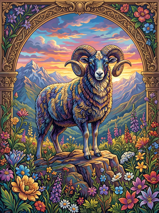 Mountain Ram Portrait (80 Colours)