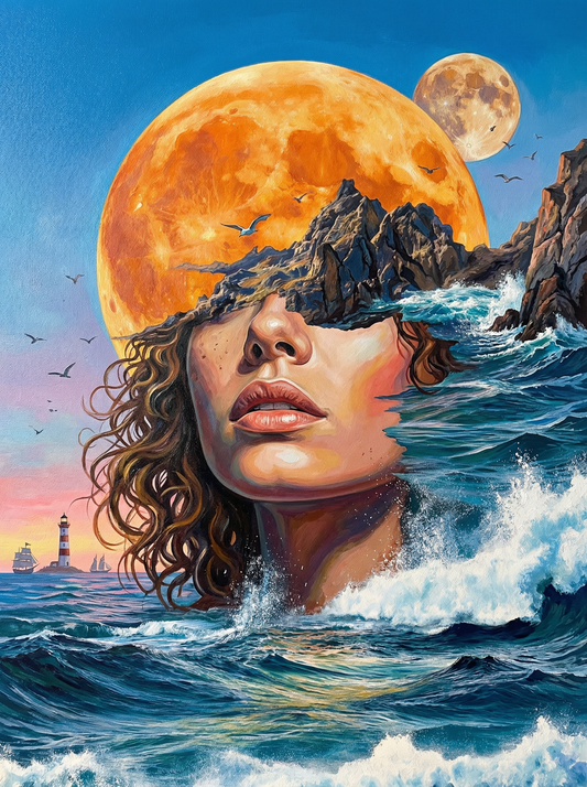 Ocean Moon Woman Portrait (80 Colours)