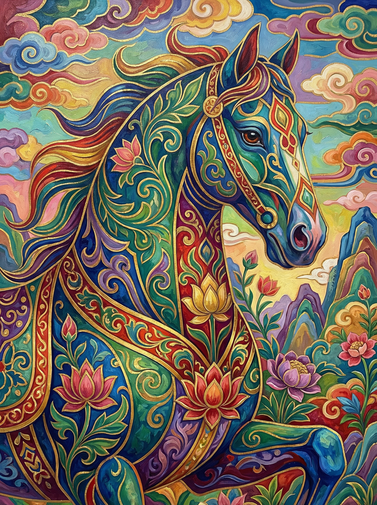 Ornamental Mandala Horse (120 Colours)