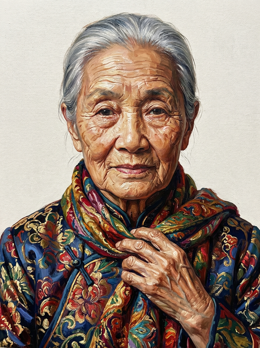 Peaceful Older Woman Smile (80 Colours)