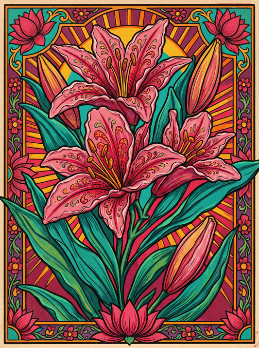 Pink Lily Blooms (80 Colours)