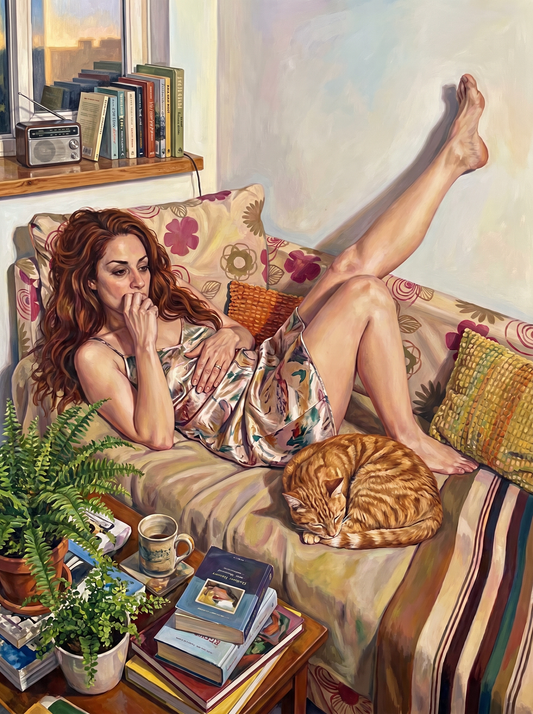Redhead Lounging With Cat (80 Colours)