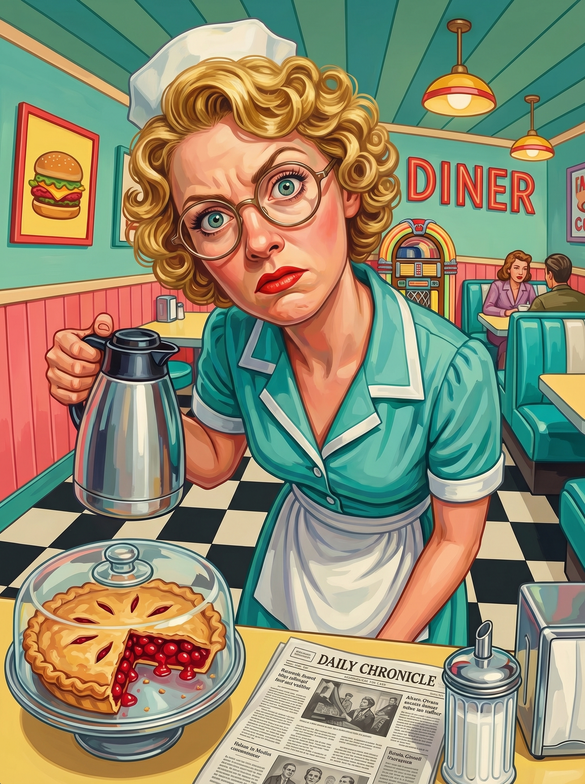 Retro Diner Waitress (120 Colours)