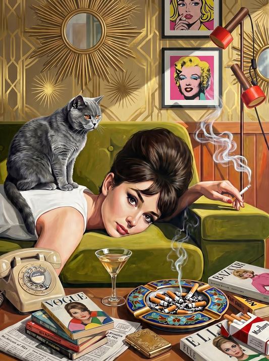 Retro Pinup With Cat (120 Colours)