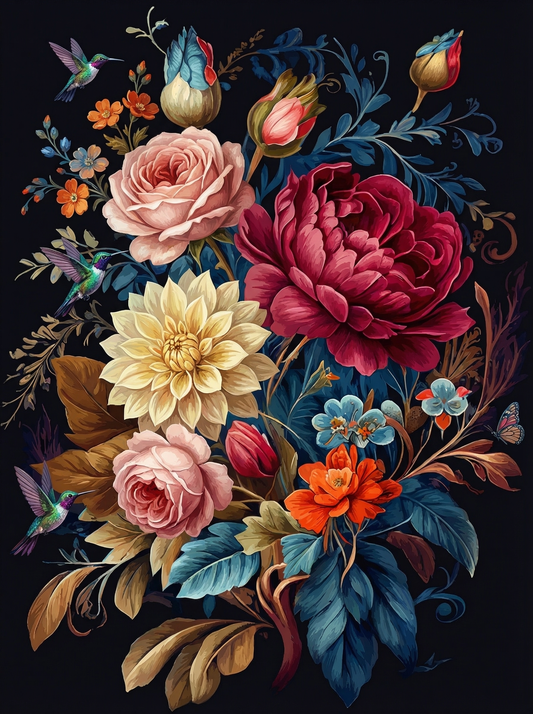 Romantic Floral With Hummingbird (80 Colours)