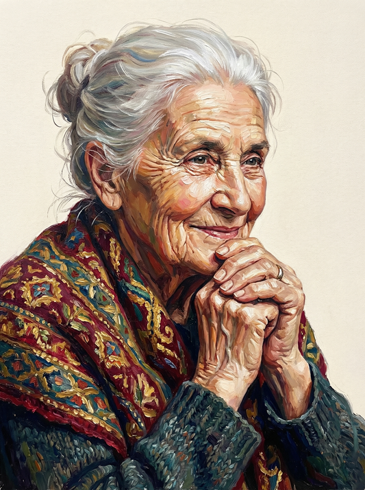 Smiling Grandmother Clasped Hands (80 Colours)