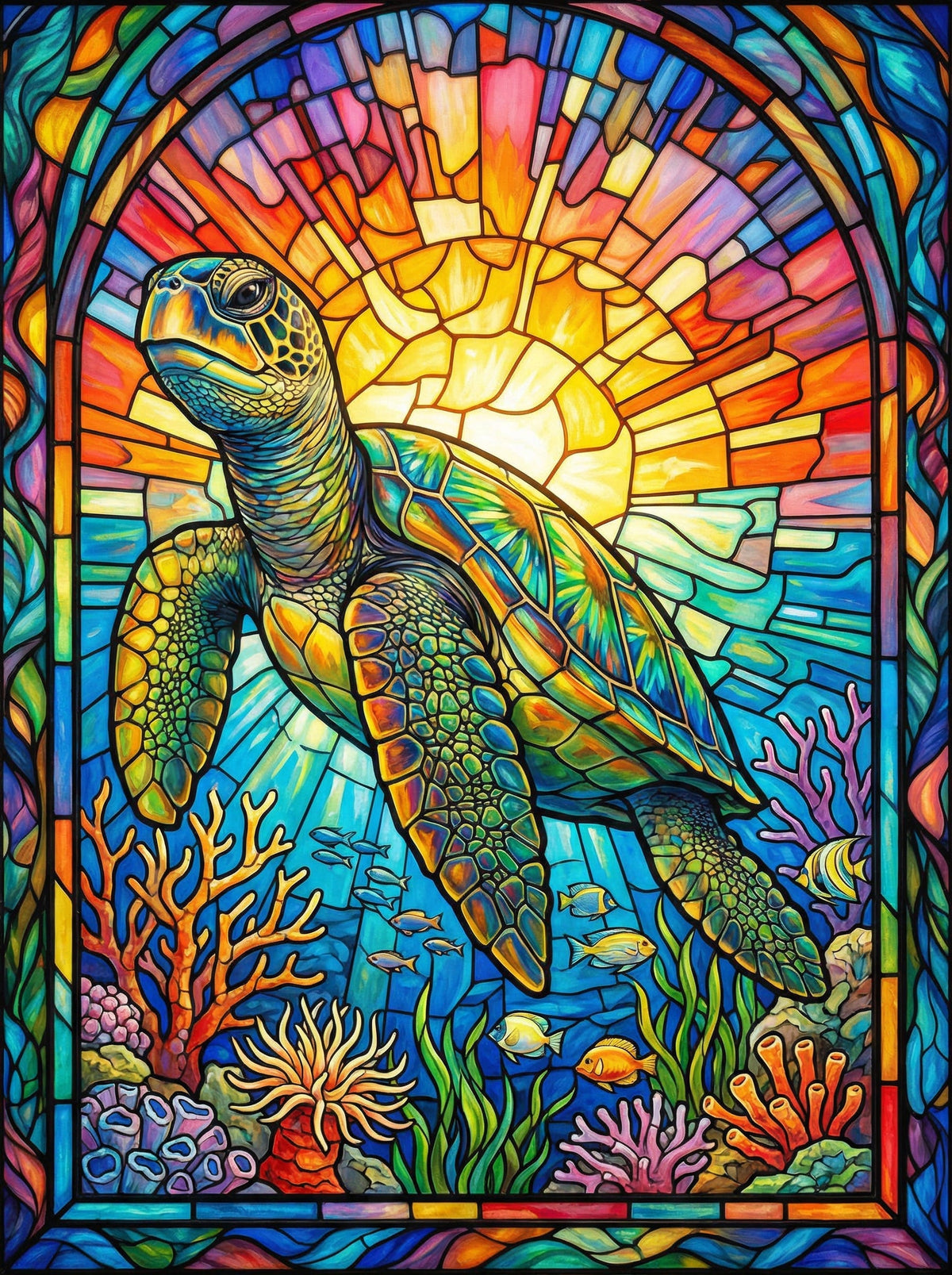 Stained Glass Sea Turtle (80 Colours)