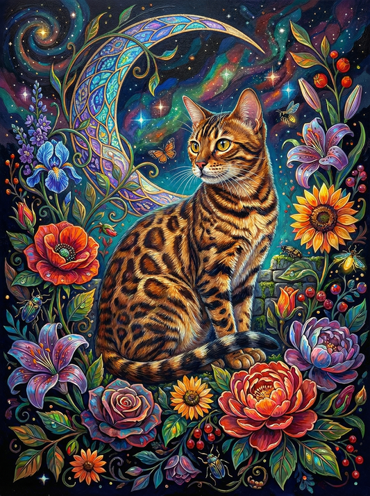 Bengal Cat Moonlit Flowers (80 Colours)