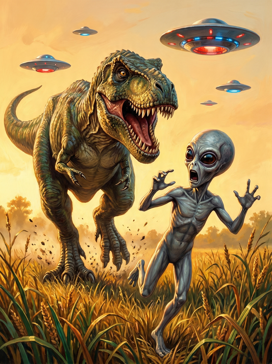 Trex Chasing Alien (120 Colours)