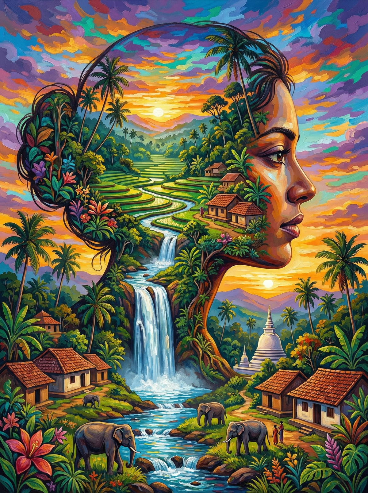 Tropical Village Waterfall Portrait (120 Colours)