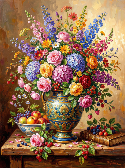 Vibrant Vase with Fruit (120 Colours)